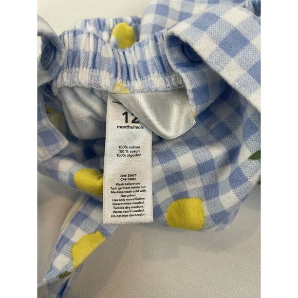 Baby Romper 12M Blue White Gingham Lemon Print Cotton Adjustable Straps Carters - Picture 6 of 8